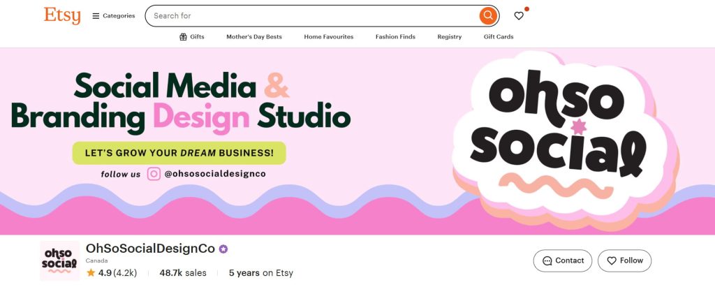 a screenshot of the first thing viewed by those visiting a shop on Etsy called 'OhSoSocialDesignCo'.